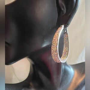 14k White Gold Plated Crystal Hoop Earrings